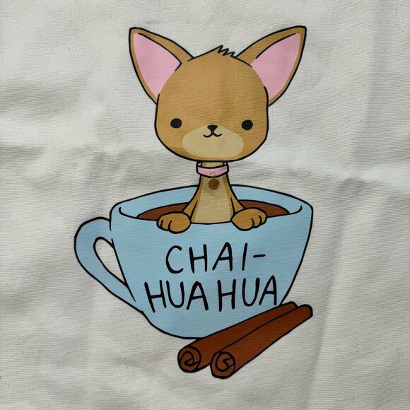 Chai-huahua Cute Tote Bag Chihuahua Chai Tea Funny Screen Print - Picture 3 of 6